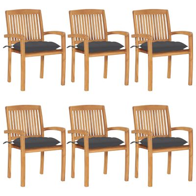 vidaXL Stacking Garden Chairs with Cushions 6 pcs Solid Teak Wood