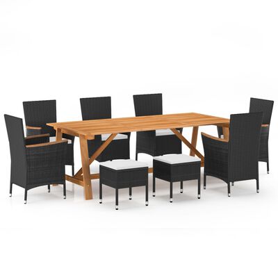 vidaXL 9 Piece Garden Dining Set Black