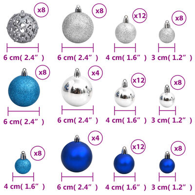 vidaXL Christmas Baubles 100 pcs Blue and Silver 3 / 4 / 6 cm