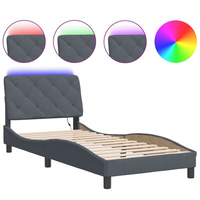 vidaXL Bed Frame with LED without Mattress Dark Grey 90x190 cm Velvet