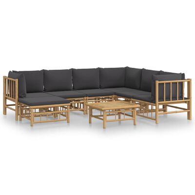 vidaXL 8 Piece Garden Lounge Set with Dark Grey Cushions Bamboo