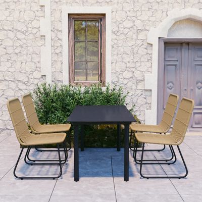 vidaXL 5 Piece Outdoor Dining Set Poly Rattan and Glass