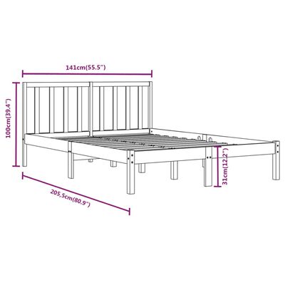 vidaXL Bed Frame without Mattress Black Solid Wood Pine 135x190 cm Double