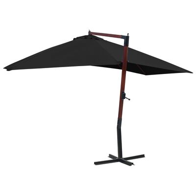 vidaXL Hanging Garden Parasol with Wooden Pole 400x300 cm Black