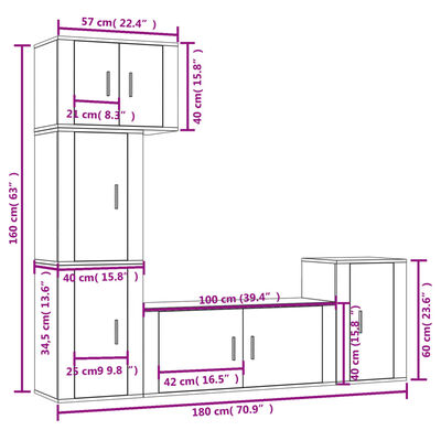 vidaXL 5 Piece TV Cabinet Set Brown Oak Engineered Wood