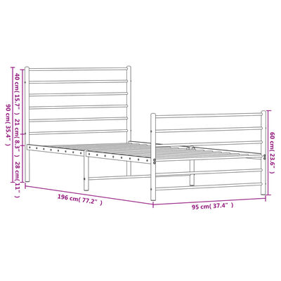 vidaXL Metal Bed Frame without Mattress with Footboard Black 90x190 cm Single