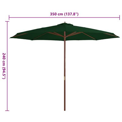 vidaXL Garden Parasol with Wooden Pole 350 cm Green