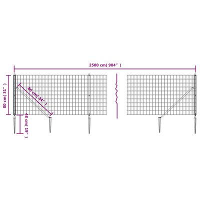 vidaXL Wire Mesh Fence with Spike Anchors Anthracite 0.8x25 m