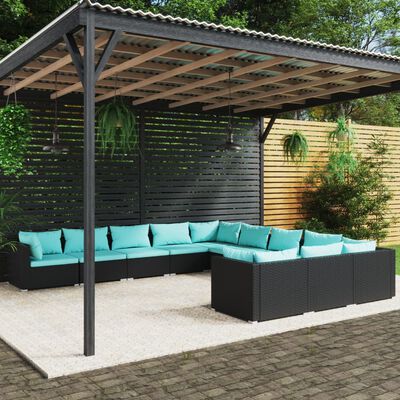 vidaXL 11 Piece Garden Lounge Set with Cushions Poly Rattan Black