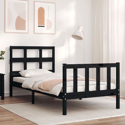 vidaXL Bed Frame without Mattress Black Single Solid Wood Pine