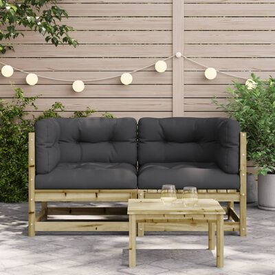 vidaXL Garden Sofas Corner with Cushions 2 pcs Impregnated Wood Pine