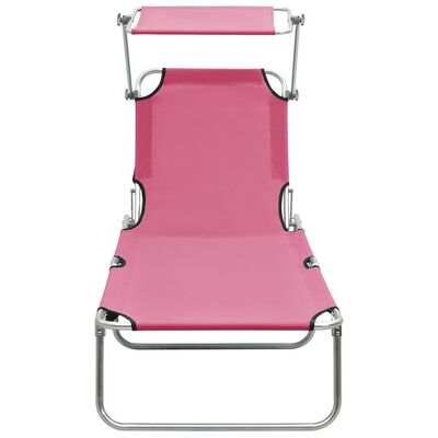 vidaXL Folding Sun Lounger with Canopy Pink Aluminium