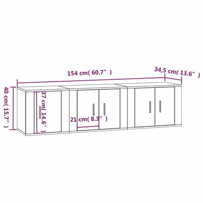 vidaXL 3 Piece TV Cabinet Set High Gloss White Engineered Wood