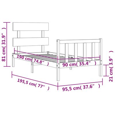 vidaXL Bed Frame without Mattress Black Single Solid Wood Pine