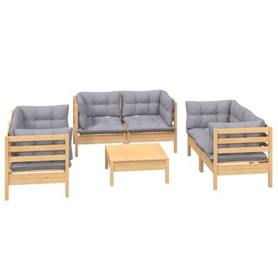 vidaXL 7 Piece Garden Lounge Set with Grey Cushions Solid Pinewood