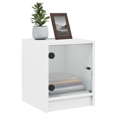 vidaXL Bedside Cabinets with Glass Doors 2 pcs White 35x37x42 cm