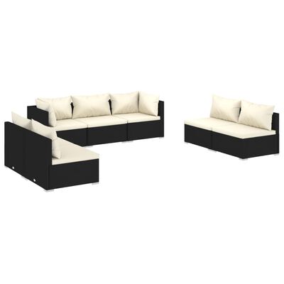 vidaXL 7 Piece Garden Lounge Set with Cushions Poly Rattan Black