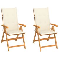 vidaXL Garden Chairs 2 pcs with Cream Cushions Solid Teak Wood