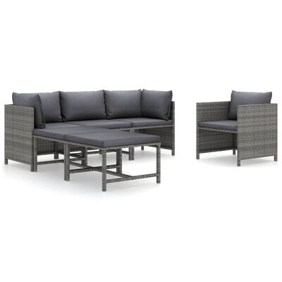 vidaXL 6 Piece Garden Lounge Set with Cushions Poly Rattan Grey