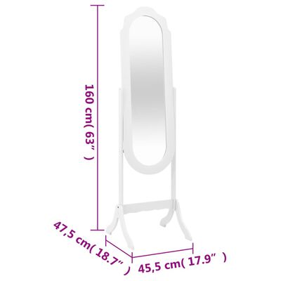 vidaXL Free Standing Mirror White 45.5x47.5x160 cm Engineered Wood