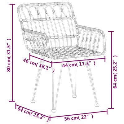 vidaXL 3 Piece Garden Dining Set Black Poly Rattan