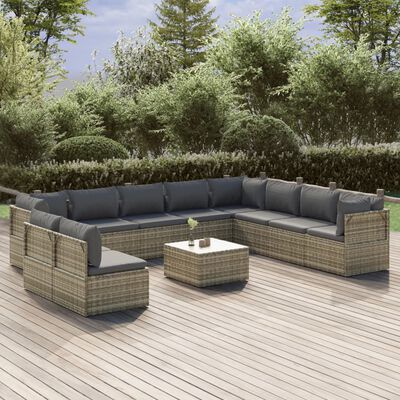 vidaXL 11 Piece Garden Lounge Set with Cushions Grey Poly Rattan