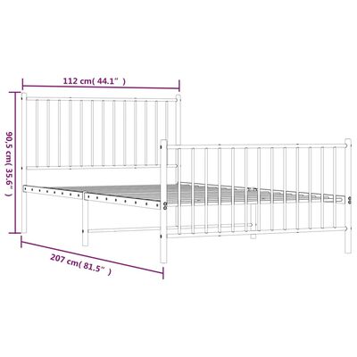 vidaXL Metal Bed Frame without Mattress with Footboard Black 107x203 cm