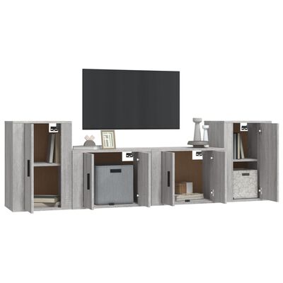 vidaXL 4 Piece TV Cabinet Set Grey Sonoma Engineered Wood