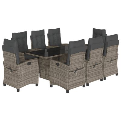 vidaXL 9 Piece Garden Dining Set with Cushions Grey Poly Rattan