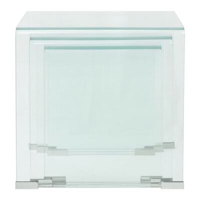 vidaXL Three Piece Nesting Table Set Tempered Glass Clear