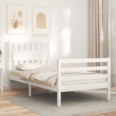 vidaXL Bed Frame without Mattress White Single Solid Wood