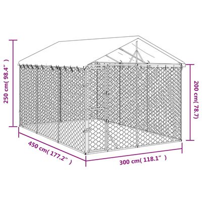 vidaXL Outdoor Dog Kennel with Roof Silver 3x4.5x2.5 m Galvanised Steel