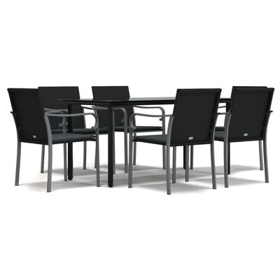 vidaXL 7 Piece Garden Dining Set with Cushions Poly Rattan and Steel