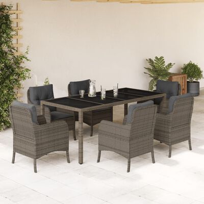 vidaXL 7 Piece Garden Dining Set with Cushions Grey Poly Rattan