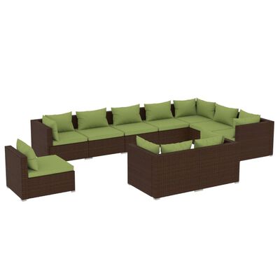 vidaXL 10 Piece Garden Lounge Set with Cushions Poly Rattan Brown