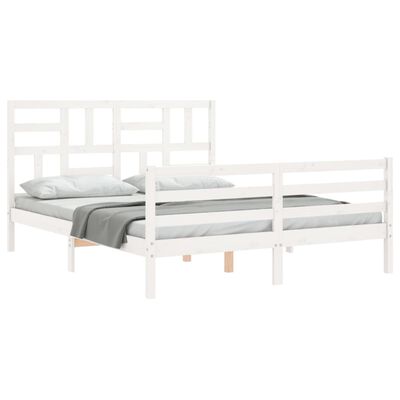 vidaXL Bed Frame without Mattress White King Size Solid Wood