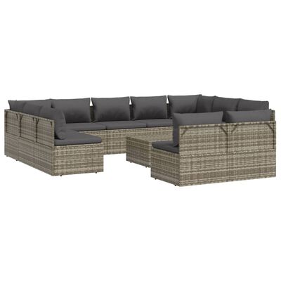 vidaXL 12 Piece Garden Lounge Set with Cushions Grey Poly Rattan