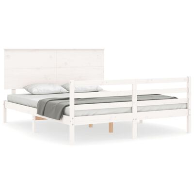 vidaXL Bed Frame without Mattress White King Size Solid Wood