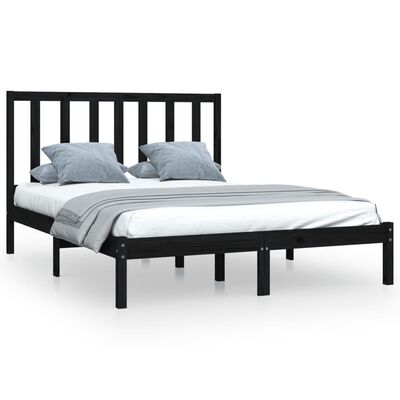 vidaXL Bed Frame without Mattress Black Solid Wood Pine 135x190 cm Double