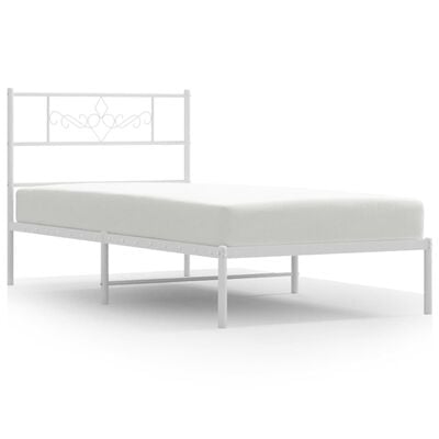 vidaXL Metal Bed Frame without Mattress with Headboard White 107x203 cm