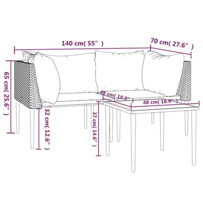 vidaXL 3 Piece Garden Lounge Set with Cushions Grey Poly Rattan