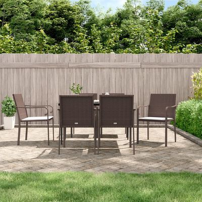 vidaXL 7 Piece Garden Dining Set with Cushions Poly Rattan and Steel