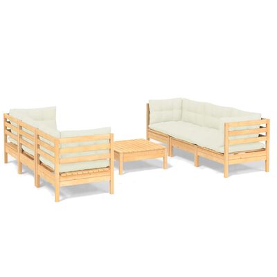 vidaXL 7 Piece Garden Lounge Set with Cream Cushions Pinewood