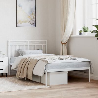 vidaXL Metal Bed Frame without Mattress with Headboard White 107x203 cm