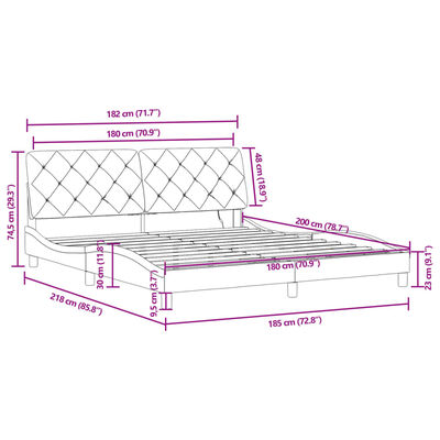 vidaXL Bed Frame with LED without Mattress Black 183x203 cm King Velvet