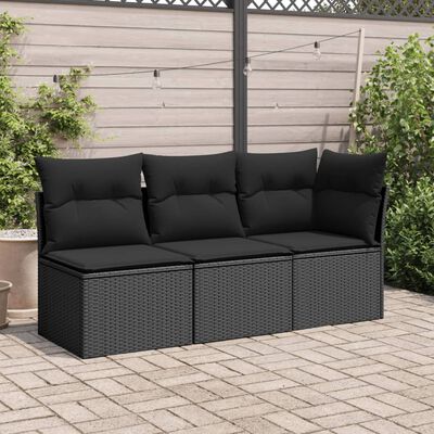 vidaXL Garden Chair Armless with Cushions Black Poly Rattan