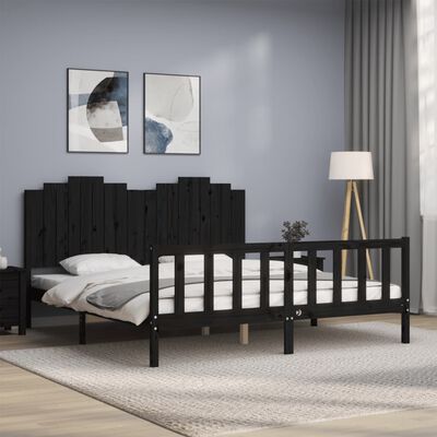 vidaXL Bed Frame without Mattress Black Solid Wood Pine