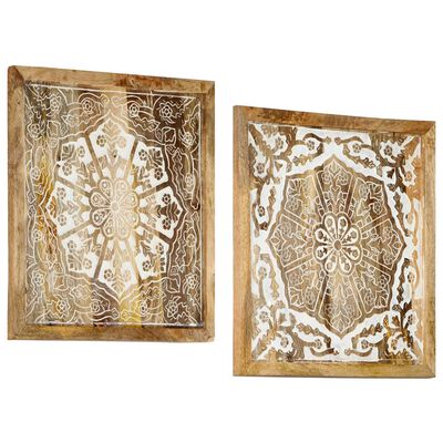 vidaXL Hand-Carved Wall Panels 2 pcs Solid Mango Wood 60x60x2.5 cm