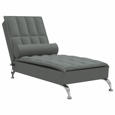 vidaXL Massage Chaise Lounge with Bolster Dark Grey Fabric