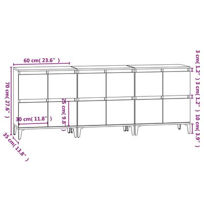 vidaXL Sideboards 3 pcs Grey Sonoma 60x35x70 cm Engineered Wood